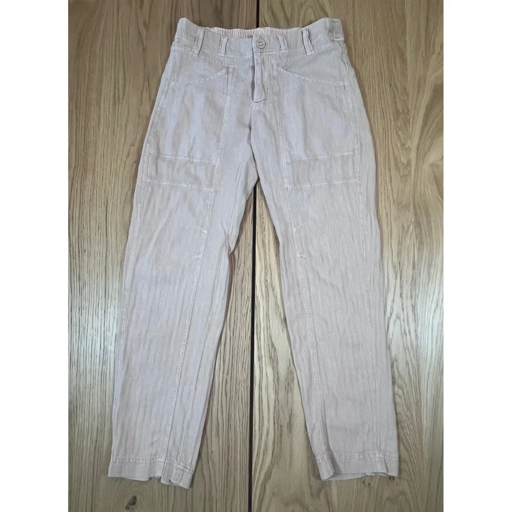 Free People Utility Pants Women Size Small Pink Linen Blend Herringbone Boho